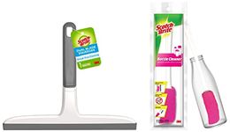 Scotch-Brite Kit Squeegee (Dual Blade, Grey & White)&Scotch-Brite Plastic Bottle Cleaner Brush (Pink and White,Pack of 1)&Scotch-Brite Microfiber Kitchen Wipe (Orange)