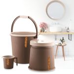 Nabhya Combo of 3 pcs Bathroom Accessories Set Plastic Bathroom Set with 20Ltr Plastic Bucket, Small Mug and Big Stool for Home, Kitchen & Bathroom (Brown)