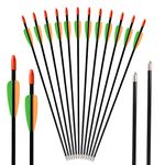 Fiberglass Youth Arrows, Archery Target Shooting Practice Safetyglass, Suitable for Youth Woman Beginner, for Recuve Bow,12pcs (2 Orange 1 Green Vane)