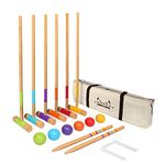 GoSports Standard Croquet Set Includes Six 27" Mallets, 6 Balls, 9 Wickets, 2 End Stakes and Case, Natural (CROQUET-02)