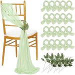 QueenDream Wedding Chair Sashes Aisle Decorations: 24 Pack Sage Green Chair Cover 8FT Long Tulle Draping Fabric Reception Church