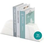 Navaris Marble Bookends - Set of 2 - Durable and Stylish Book Ends for Shelves - Elegant Marble Book Ends for Home, Library & Office Use - White