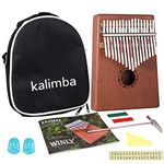 Kalimba 17 Key Thumb Piano, Pocket Thumb Finger Piano Mahogany Body, Finger Percussion Keyboard with Instruction Tune Hammer Piano Bag, Christmas Birthday Present Gifts