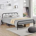 costoffs Bed Frame Romantic 5ft King Metal-Framed Bed with High Headboard Strong Iron Platform Bed Fits for 150 x 200 cm Mattress Black