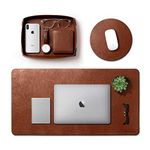 DailyObjects Turf Desk Mat Trio Bundle | Turf Vegan Tray | Orb Mouse Pad - Limited Edition | Work from Home/Office/Gaming | Premium Vegan Leather | Anti-Skid | Anti-Slip | Reversible | 85 * 45 cm |Tan