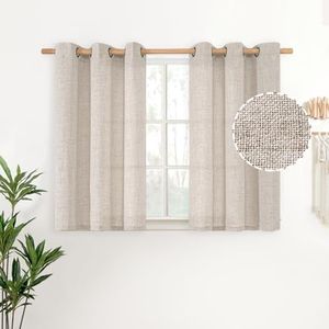 YoungsTex Short Linen Curtains 30 Inch Length for Kitchen Cafe Bronze Grommet Light Filtering Drapes for Small Window Bathroom RV Decorative, 42 X 30 Inch, 2 Panels
