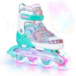 Kids Inline Skates for Girls Boys - Teal Blades Roller for Kids Youth Age 7 8 9 10 - Adjustable All Light up Wheels Indoor Outdoor Sports Birthday Gift for Son and Grandson
