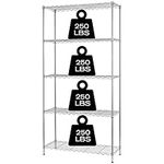 HCY 5-Tier Storage Shelf Heavy Duty Storage Shelving Unit NSF Height Adjustable Metal Storage Rack for Laundry Bathroom Kitchen Garage Pantry Organization - 14"x36"x72" Chrome