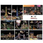 Scratch Painting, Scratch Art for Adults and Kids, Scratchboard Paper DIY Night View Art Craft with 4 Scratch Tools, 8 Pack Scratch Cards(Fireworks)