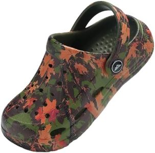 Ballaza Kids Classic Garden Clogs | Camo Graphic Unisex EVA Mules for Boys Girls Closed Toe Water Shoes with Arch Support Camo Maple Leaf Big Kid 6