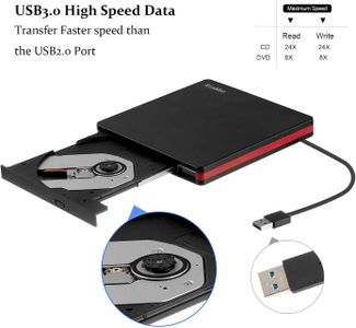 Rioddas External CD DVD Drive – USB Portable Optical Disc Reader