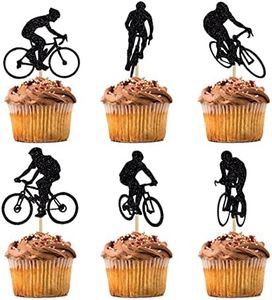 BIABISD 12 PCS Bicycle Cupcake Toppers Glitter bicycle Themed Cupcake Toppers sport Theme Birthday Party Cake Decorations Supplies