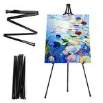 ASelected Display Easel Stand for Wedding Sign, Portable Folding Easel Floor Art Easel, Adjustable 160cm Tall Metal Poster Easel, Collapsible Tripod Easel, with Adjustable Plastic Clips, Black