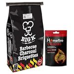 Big K Charcoal Grill BBQ Bundle - 5kg Barbecue Charcoal Briquettes Bag & Homefire Twizlers Wood Wool Firelighters 300g with Topline Card for Outdoor Barbeque Grill, Camping BBQs or Fishing.