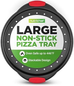 NutriChef Pizza Tray Nonstick Pizza Baking Pan with Perforated Holes, 13-Inch - Round Carbon Steel Premium Bakeware Pizza Screen with Silicone Grip Handles, Dishwasher Safe - Grey