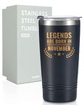 Onebttl Happy Birthday Tumbler for Men, Funny Birthday Gifts for Him, Dad, Boyfriend, Husband, Son, Son, Uncle–590ml Stainless Steel Coffee Cup with Lid, Legends are Born in November