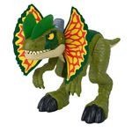 Fisher-Price Imaginext Jurassic World Dinosaur Toy Thrash Attack Dilophosaurus 16+ Inch Figure with Lights & Sounds for Kids Ages 3+ Years, HVY16