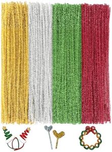 FirstKitchen Glitter Pipe Cleaners 200pcs 4 Colors Metallic Pipe Cleaner Christmas 0.23"X12" Long Red Green Gold Sliver Sparkle Chenilles Stems Pipe Cleaner Crafts Supplies for DIY Arts and Cleaning