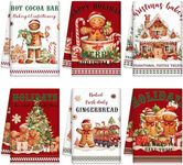 Oudain Sets of 6 Christmas Kitchen Towels and Dishcloths Xmas Gingerbread Man Dish Towels Winter Kitchen Hand Towels Kit Christmas Novelty Gifts for Christmas Party Supplies