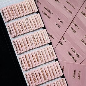 UPAFEXXI-Leather Bible Tabs, Bible Tabs for Women and Men(Gold Foil Lettering) Large Print Stickers, Easy to Read and Apply, 80 Chapters Labels for Easy Navigation (Rose Pink)