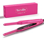 Terviiix Small Flat Iron for Short Hair, Pencil Flat Iron for Black Women Baby Hair, Mini Flat Iron for Edges, 3/10 Inch Skinny Hair Straightener for Pixie Cut, LCD Digital Display, Dual Voltage, Pink