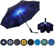 NOORNY Inverted Umbrella Double Layer Automatic Folding Reserve Umbrella Windproof UV Protection for Rain Car Travel Outdoor Men Women (1.Starry Sky)