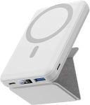 Magnetic Wireless Power Bank, 10000mAh, Fast Charge 15w Mag-Safe Powerbank 22.5w USB-C Output, Portable Charger with Foldable Stand, Compatible with iPhone 15/14/13/12/pro/max; Andriod (White)