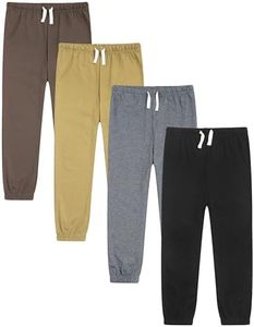 GFQLONG 4 Pack Toddler Boys and Girls Cotton Pants Lightweight Trousers, Kids Summer Casual Solid Sweatpants with Drawstring, Black+Grey+Khaki+Coffee, 4T, 5T