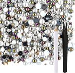 ASTARON 50g Mix Flatback Rhinestones Half Pearls for Crafts Mixed Size 3mm-10mm Flat Back Rhinestones for Crafts Flatback Pearls for DIY Tumblers Mugs Nail Art Shoes Clothes (Black White Series)