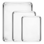 Navaris Baking Pan Breading Trays - Stainless Steel Oven Tray - Chip Trays Cookie Sheets for Oven Roasting Baking Cooling - Sheet Set of 3 40/31/26cm (15.7"/12.2"/10.2")