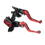 RUNQIN Brake Clutch Master Cylinder Reservoir Levers, Clutch Lever Kit Motorcycle Brake Lever 7/8" Universal, Handle Clutch Lever Set Upper Pump Hydraulically Adjustable Brake (Red)