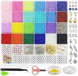 Bracelets Making Kit,24 Colors 16800pcs Seed Beads with Pendant Charms Kit Letter Beads and Elastic Strings for DIY Craft, Bracelets, Necklace, Making Kit, Hand Making