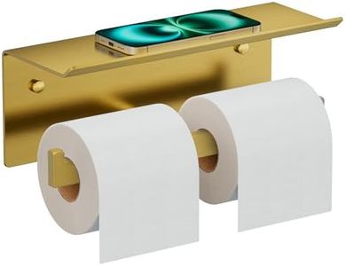 FORIOUS Toilet Paper Holder with Shelf, 304 Stainless Steel Wall Mount Commercial Toilet Paper Dispenser, Double Tissue Roll Holder for Bathroom, Brushed Gold