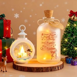 CLTTCLLCT Christmas Night Light, 17.5oz Mason Jar Lantern with LED Light Ornament, 2-in-1 Christmas Decorations for Home, Birthday Gift for Women and Friend, Festive Home Decor