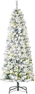 HOMCOM 6FT Prelit Artificial Snow Flocked Christmas Tree with Warm White LED Light, Holiday Home Xmas Decoration, Green White
