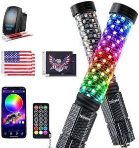 Nilight LED Fat Whip Light 2PCS 1FT RGB Lighted Antenna Whips with Remote & App Control DIY Chasing Patterns Brake Reverse Turn Lights for ATV UTV Polaris RZR Can-am Dune Buggy Pickup Trucks Jeep