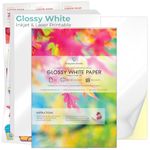 Evergreen Goods 50 Sheets A4 White Glossy Sticky Paper | Durable Paper for Inkjet and Laser Printers | Sticky Back Paper