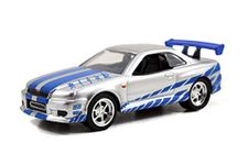 Jada Toys Fast & Furious 1:55 Brian's 2002 Nissan Gt-R R34 Build N' Collect Die-Cast Model Kit, Toys For Kids And Adults,Blue