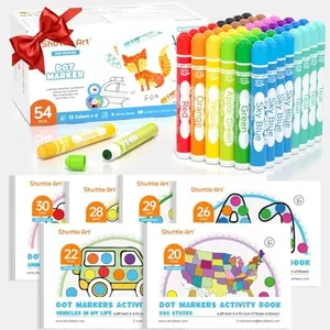 Shuttle Art 48 Pack Washable Dot Markers, 12 Assorted Colors with 6 Activity Books, Fun Art Supplies for Kids Toddlers, Non Toxic Water-Based Paint Daubers, 4 Sets x 12 Colors Dot Markers