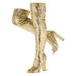 KHPAERMEI Sparkly Thigh High Boots for Women Sexy Sequin Over The Knee High Boots Party Prom Open Toe Chunky High Heels, Gold, 7.5