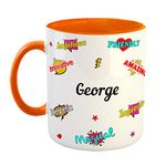 FurnishFantasy Ceramic Coffee Mug - Happy Birthday Gift, Gift for Kids, Return Gift - Orange, Name - George