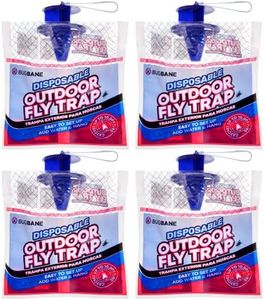 Fly Trap Outdoor Hanging Fly Catcher. 4 Pack Disposable Outdoor Fly Bags with Fly Bait Repellent and Blue Fly Attractant Lure. Fly Trapper Helps Control Horse Flies in Barns or Ranch