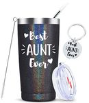 KOOLDRINK Best Aunt Ever Gifts-Birthday Christmas Gifts for Aunt from Niece Nephew-Stainless Steel Travel Mug with Straw Gifts for Women Aunt Pregnancy Announcement 20oz Glitter charcoal