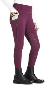 FitsT4 Sports Girls Full Seat Riding Tights High Waist Kids Equestrian Breeches Horse Schooling Pants Zipper Pockets Wine Size XS