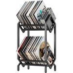 BOEASTER Vinyl Record Storage Rack, Record Holder 160-200 LP Storage Shelf Display Stand for Albums Books Magazines Files, Matte Black