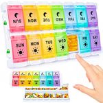 Pill Boxes 7 Day 2 Times a Day, Weekly AM PM Pill Box with Snap Shut Lids Design, 14 Compartments Tablet Organiser for Hold Vitamins and Medication (Multicoloured)