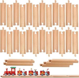 30 Pcs Wooden Train Track Bulk Straight Train Track Hardwood Train Track Expansion Packs for Most Major Toy Trains Railway Table Activities Games