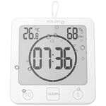 Waterproof Bathroom Wall Clock with Timer, Digital Water Resistant Countdown Timers for Shower, Temperature & Humidity, Mirror Suction & Wall Hanging & Table Standing, Easy for Kids & Seniors (White)