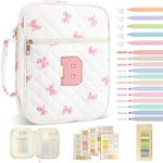 Personalized Initial Bible Cover Case for Women Girls Kid - Large Quilted Bible Case with Handle,Chenille Letter Bag Study Supplies,Christmas Gifts for Christians Birthday Graduation(Pink Bow-B)