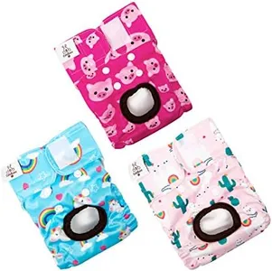 CuteBone Dog Diapers Female Washable Small Medium Large 3 Pack Reusable Doggie Diapers Puppy Period Pants for Doggy Heat Cycle Peeing D31XL